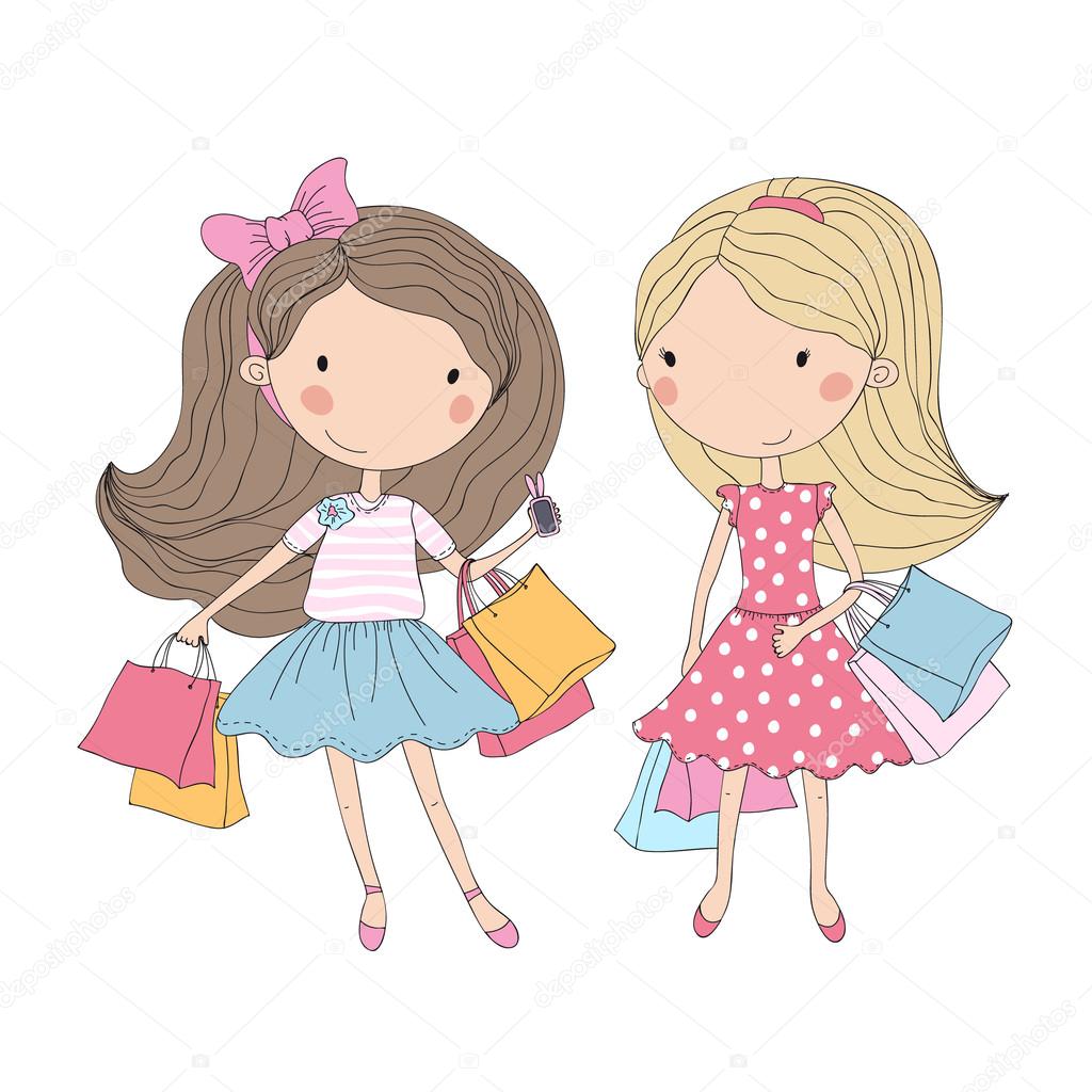 Cartoon shopping girls
