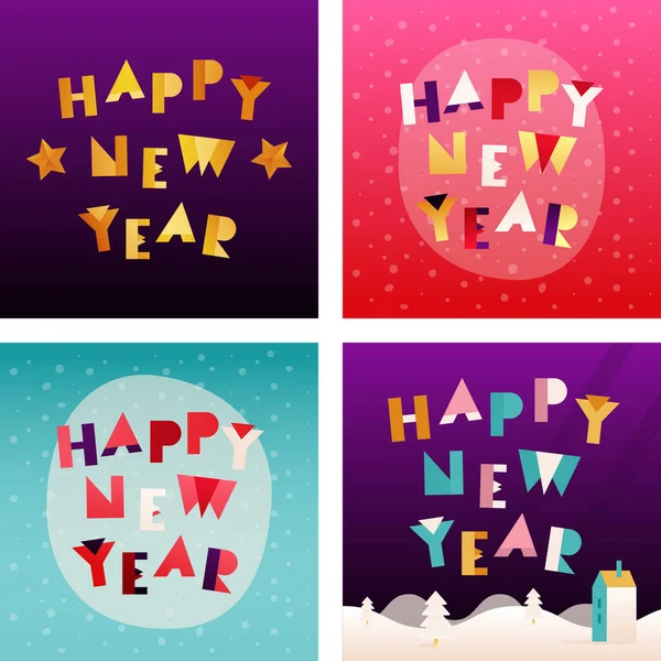 Set Von Glückwunschkarten Für Das Neue Jahr Auf Wunderschönem Lila — Stockvektor