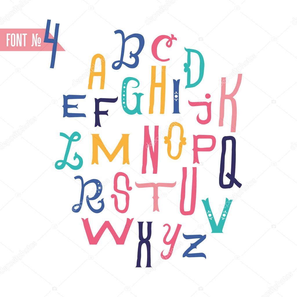 Kids Modern Flat Cute Alphabet Set. Funny Latin Font. Letters.