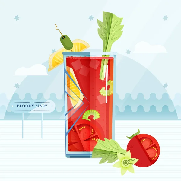 Vector Illustration Glass Bloody Mary Cocktail Lemon Slices Celery Tomate — Vetor de Stock