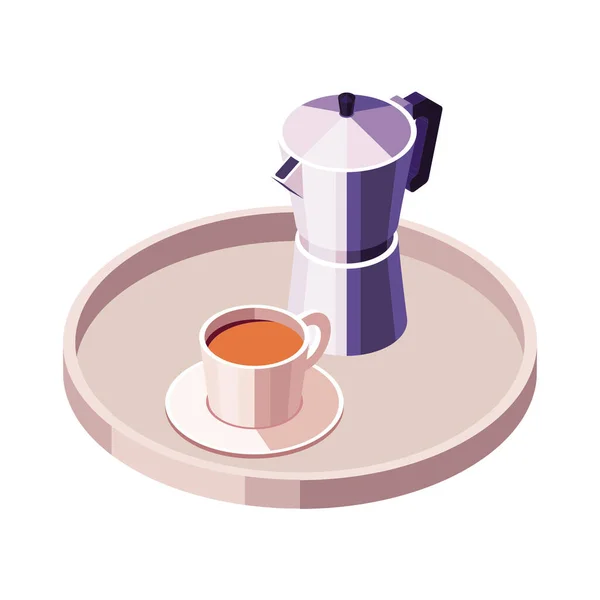Vektor Illusztráció Izometrikus Geyser Kávéfőző Csésze Kávé Egy Tálcán Elszigetelt — Stock Vector