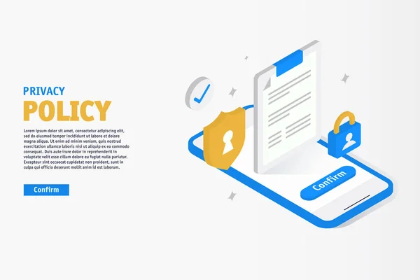 Politique Confidentialité Confirmer Ligne Smartphone Modèle Site Web Landing Page — Image vectorielle