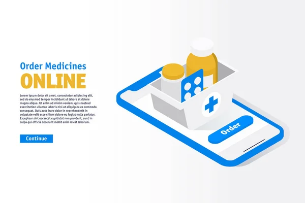 Rendelés Gyógyszerek Online Keresztül Smartphone Weboldal Sablon Leszállási Oldal Gyógyszerészeti — Stock Vector