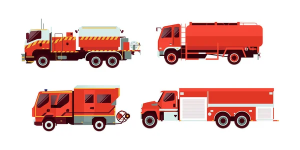 Ensemble Divers Types Camion Pompiers Rouge Véhicule Urgence Illustration Vectorielle — Image vectorielle