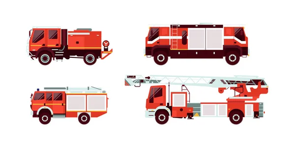 Set Van Verschillende Soorten Red Fire Truck Emergency Vehicle Moderne — Stockvector