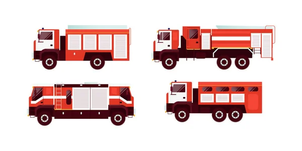 Conjunto Varios Tipos Vehículos Emergencia Camiones Bomberos Rojos Ilustración Vectores — Vector de stock