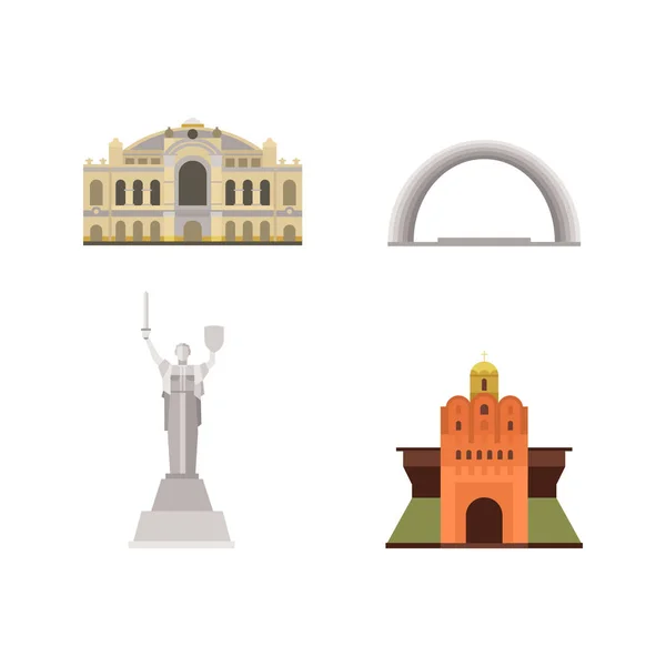 Simboli Cartone Animato Kiev Popolare Oggetto Architettonico Turistico Teatro Dell — Vettoriale Stock