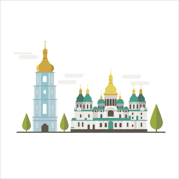 Kreskówkowe Symbole Kijowa Popularny Obiekt Architektury Turystycznej Katedra Zofii — Wektor stockowy