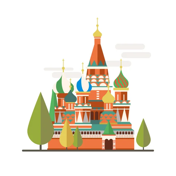 莫斯科的卡通象征 热门旅游建筑物件 圣罗勒大教堂 — 图库矢量图片