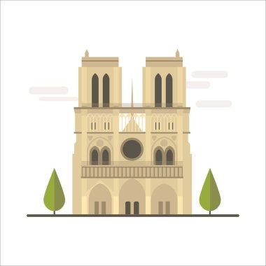 Paris 'in çizgi film sembolleri. Popüler turist mimari obje: Paris, Fransa 'da Notre-Dame.