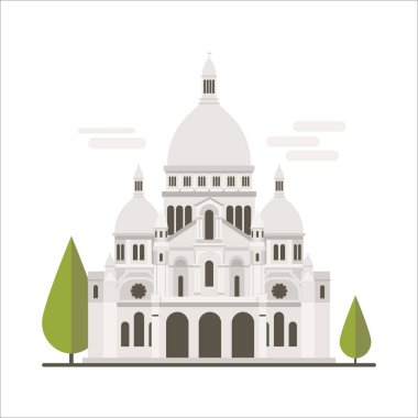 Paris 'in çizgi film sembolleri. Popüler turist mimari obje: Sacre Coeur bazilikası, Kutsal Kalp Bazilikası, Montmartre.