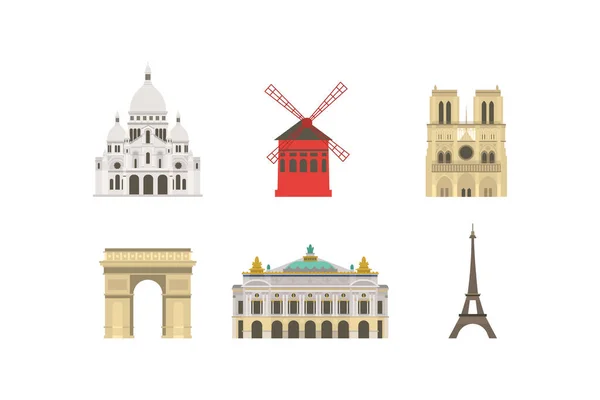 Set Cartoon Symbols Paris Popular Tourist Architectural Object France — Stock Vector