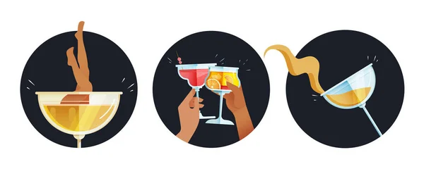 Cocktailset Vorhanden Moderne Flat Vector Concept Illustrationen Abzeichen Mit Beinen — Stockvektor