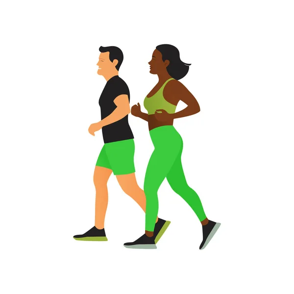 Ilustrasi Vektor Modern Dari Jogging Young Couple Afro American Female - Stok Vektor