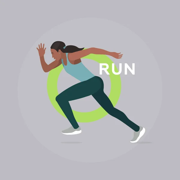 Fitness Ilustração Conceito Mulher Jovem Fazendo Exercício Com Palavra Run — Vetor de Stock