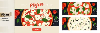 Landing Page Design Template. Modern Flat Vector Concept Illustrations. Big Full Screen Illustration of Pizza Margherita. Various Kinds of Pizza.