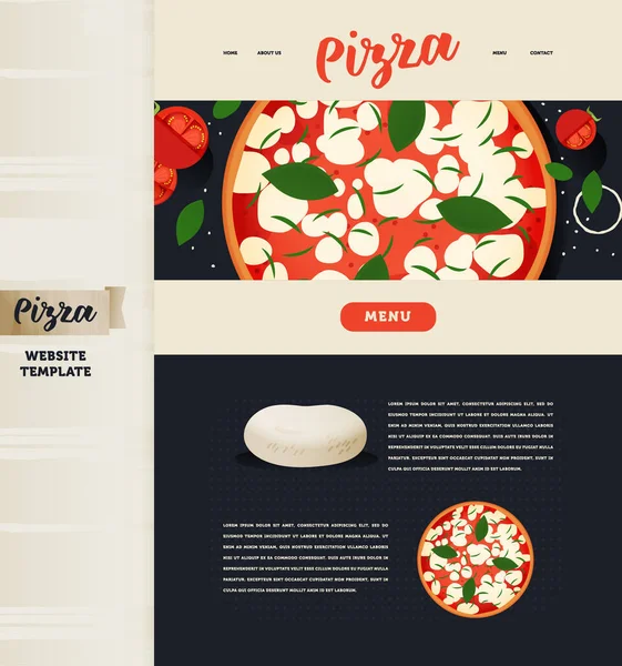 Landing Page Design Template. Modern Flat Vector Concept Illustrations. Big Full Screen Illustration of Pizza Margherita. Pizza Production Process. Delicious Ingredients.