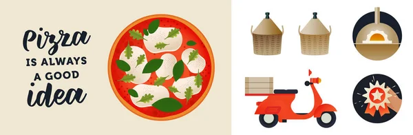 Пицца Сет Современные Иллюстрации Концепции Плоского Вектора Забавная Цитата Пицца — стоковый вектор