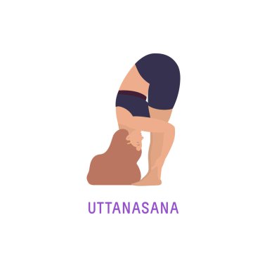 Vector Illustration of Yoga Woman. Isolated Figure on White Background. Uttanasana - Standing Forward Bend Pose. clipart