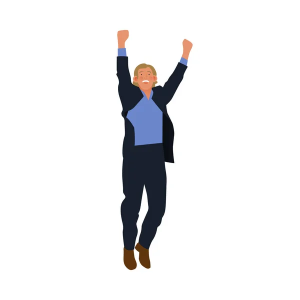 Happy Business Employee Man Jumping Air Cheerfully Modern Flat Vector — Stock Vector