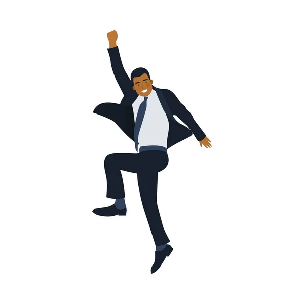 Happy Business Employee Man Jumping Air Cheerfully Modern Flat Vector — Stock Vector