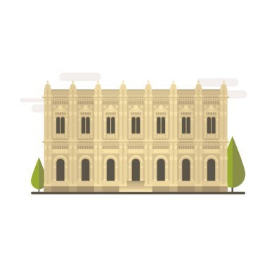 Türkiye 'nin çizgi film sembolleri. Popüler turizm mimari nesnesi: Dolmabahe Sarayı Müzesi, İstanbul.