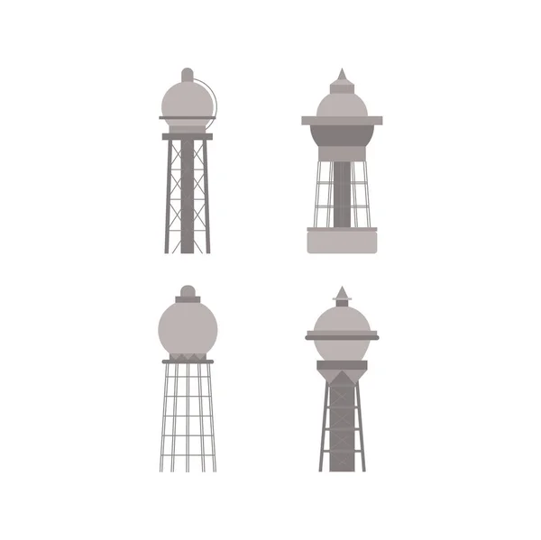 Simboli Dei Cartoni Animati Oggetti Architettonici Torre Dell Acqua Impostata — Vettoriale Stock