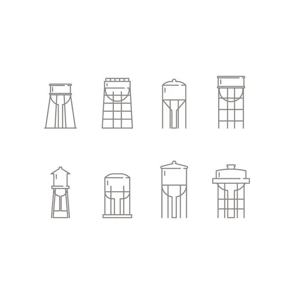 Configura Simboli Oggetti Architettonici Torre Dell Acqua Impostata — Vettoriale Stock