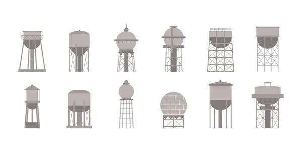 Cartoon Symbole Und Architektonische Objekte Wasserturm Gesetzt — Stockvektor