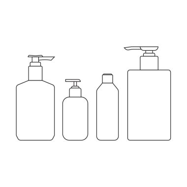Beyaz arka planda izole edilmiş kozmetik plastik şişe koleksiyonu. Simge. Sıraya girin. Düz.