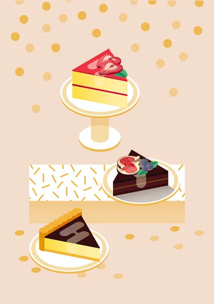 사이트 Banner 현대의 Modern Flat Vector Concept Illustration Isometric Cakes — 스톡 벡터