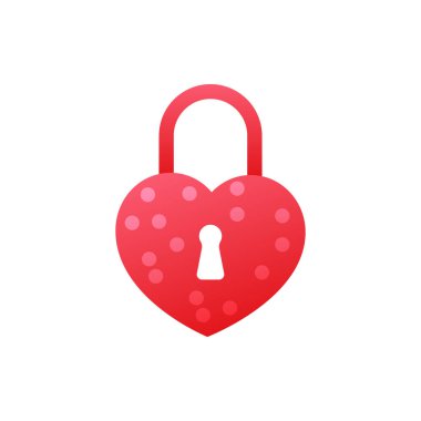 Sevgililer Günü çıkartması. Modern Düz Vektör Tasvirleri. Kırmızı Kilit Simgesi. Sosyal Medya Reklamları.