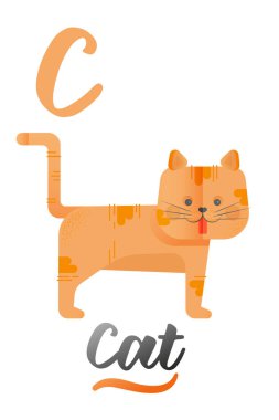 C harfi Cat için. ABC Illustrations with Associated Picture. Dili olan sevimli bir hayvan. Modern Düz Vektör İllüstrasyon Şablonu.