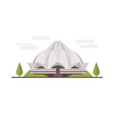 Hindistan 'ın çizgi film sembolleri. Popüler turist mimari obje: Lotus Tapınağı, Yeni Delhi.