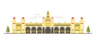 Hindistan 'ın çizgi film sembolleri. Popüler turist mimari obje: Mysore Sarayı, Mysore.
