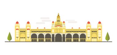 Cartoon symbols of India. Popular tourist architectural object: The Mysore Palace, Mysore. clipart