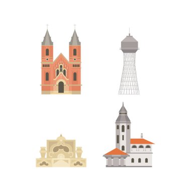 Nikolaev, Ukrayna 'nın çizgi film sembolleri. Popüler turist mimari nesnesi. Nikolaev simgeleri ayarlandı.