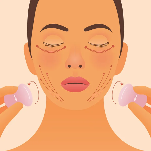 Gua Sha Facial Massage Modern Flat Vector Illustration Female Portrait — Stock Vector