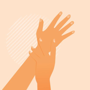 Güzellik Stüdyosu Şablonu. Bej arka planda tırnak cilası olan kadın elleri. Sosyal Medya Sancakları.