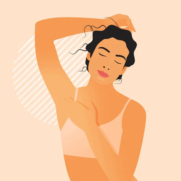 Beauty Studio Template Female Healthy Skin Portrait Shows Her Armpit — Stock Vector