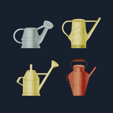 Karanlık Arkaplanda Su Kutusu seti. Modern Düz Vektör İllüstrasyonu. Bahçıvanlık kavramı. Sosyal Ortam Şablonu.