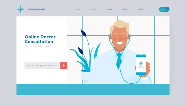 Онлайн Консультація Лікаря Медичний Спеціаліст Смартфоном Stethoscope Hold Сучасна Плоска — стоковий вектор