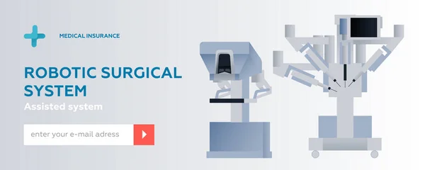 Robotsebészeti Asszisztens Rendszer Orvosi Felszerelés Modern Lapos Vektor Illusztráció Weboldal — Stock Vector