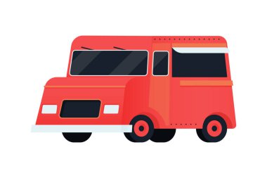 Yemek kamyonu. Modern Düz Vektör İllüstrasyonu. Renkli Çizgi Film Style Sokak Yemek Kamyoneti. Sosyal Ortam Şablonu.