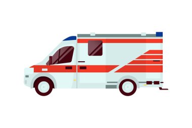 Ambulans Acil Servis Aracı. Modern Düz Stil Vektör Çizimi. Sosyal Ortam Şablonu.