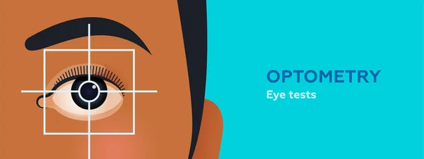 Optometrie Oční Test Moderní Plochá Vektorová Ilustrace Soustřeď Ženské Oko — Stockový vektor