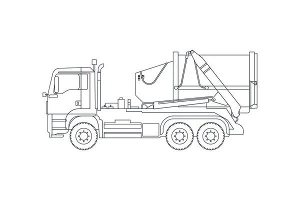 Müllwagen Stehen Schlange Moderne Flache Vektor Illustration Vorlage Für Soziale — Stockvektor