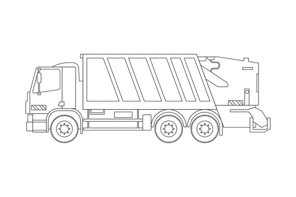 Müllwagen Stehen Schlange Moderne Flache Vektor Illustration Vorlage Für Soziale — Stockvektor