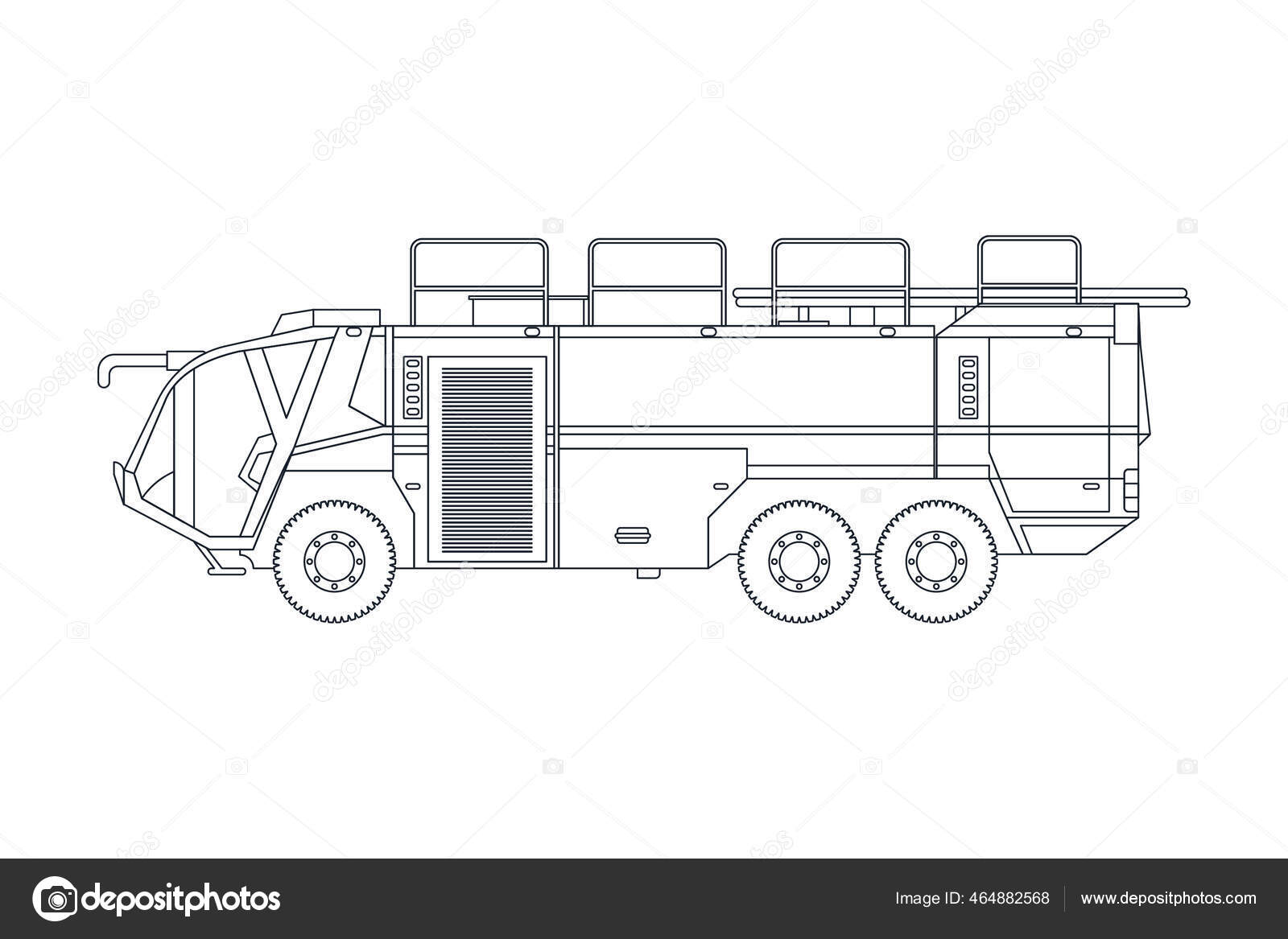 Fire Truck Emergency Vehicle Line Modern Flat Style Vector Illustration