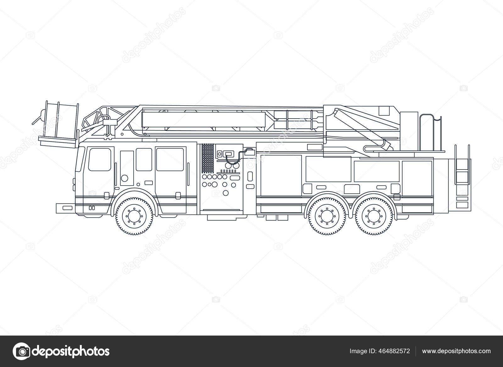 Fire Truck Emergency Vehicle Line Modern Flat Style Vector Illustration